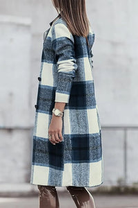 Plaid Button Up Lapel Collar Jacket-Plaid button-up jacket with lapel collar. A perfect season transitional coat, available in several colors for versatile layering. Standard and Plus Size.