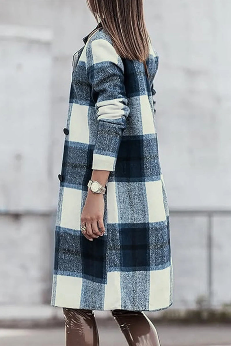 Plaid Button Up Lapel Collar Jacket-Plaid button-up jacket with lapel collar. A perfect season transitional coat, available in several colors for versatile layering. Standard and Plus Size.