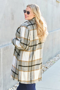 Plaid Button Up Lapel Collar Jacket-Plaid button-up jacket with lapel collar. A perfect season transitional coat, available in several colors for versatile layering. Standard and Plus Size.