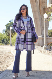 Plaid Button Up Lapel Collar Jacket-Plaid button-up jacket with lapel collar. A perfect season transitional coat, available in several colors for versatile layering. Standard and Plus Size.
