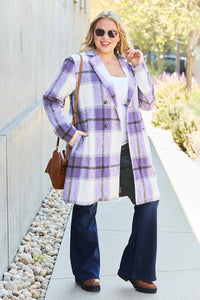 Plaid Button Up Lapel Collar Jacket-Plaid button-up jacket with lapel collar. A perfect season transitional coat, available in several colors for versatile layering. Standard and Plus Size.