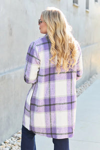 Plaid Button Up Lapel Collar Jacket-Plaid button-up jacket with lapel collar. A perfect season transitional coat, available in several colors for versatile layering. Standard and Plus Size.