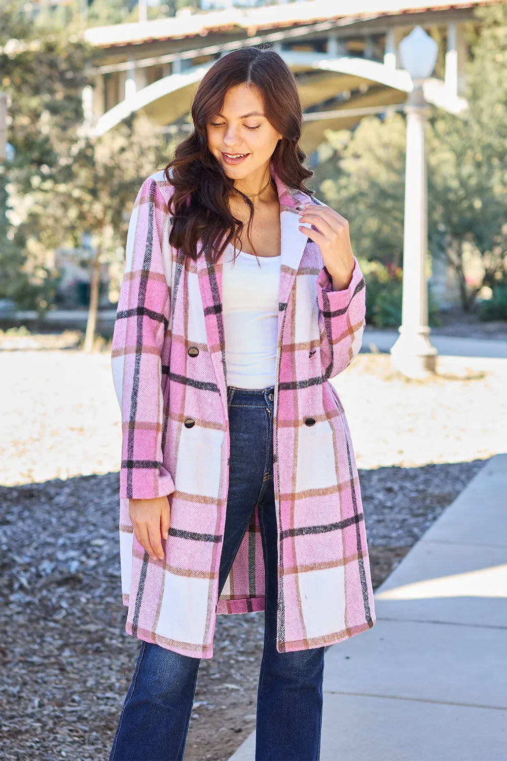 Plaid Button Up Lapel Collar Jacket-Plaid button-up jacket with lapel collar. A perfect season transitional coat, available in several colors for versatile layering. Standard and Plus Size.