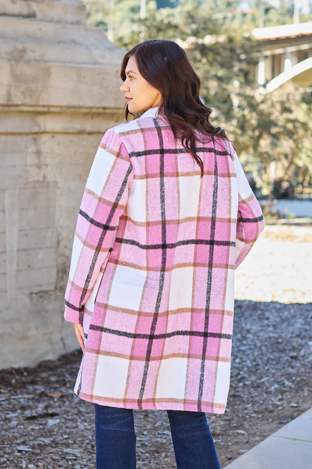 Plaid Button Up Lapel Collar Jacket-Plaid button-up jacket with lapel collar. A perfect season transitional coat, available in several colors for versatile layering. Standard and Plus Size.