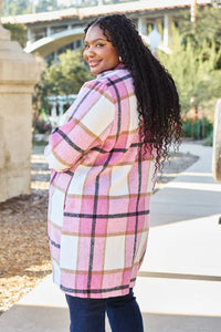 Plaid Button Up Lapel Collar Jacket-Plaid button-up jacket with lapel collar. A perfect season transitional coat, available in several colors for versatile layering. Standard and Plus Size.