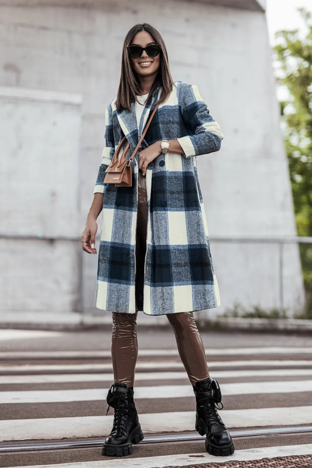 Plaid Button Up Lapel Collar Jacket-Plaid button-up jacket with lapel collar. A perfect season transitional coat, available in several colors for versatile layering. Standard and Plus Size.