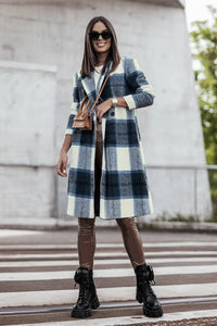 Plaid Button Up Lapel Collar Jacket-Plaid button-up jacket with lapel collar. A perfect season transitional coat, available in several colors for versatile layering. Standard and Plus Size.