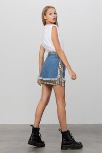 Plaid Checker Denim Mini Skirt-Denim Mini Skirt-Insane Gene-Reef Love