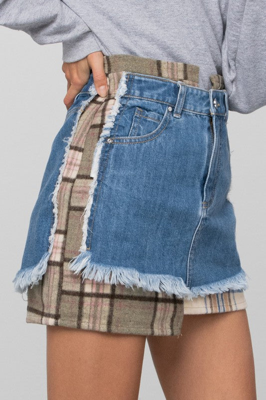 Plaid Checker Denim Mini Skirt-Denim Mini Skirt-Insane Gene-MEDIUM-S-Reef Love