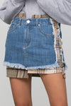 Plaid Checker Denim Mini Skirt-Denim Mini Skirt-Insane Gene-Reef Love