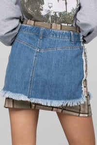 Plaid Checker Denim Mini Skirt-Denim Mini Skirt-Insane Gene-Reef Love