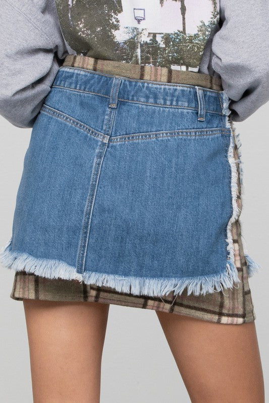 Plaid Checker Denim Mini Skirt-Denim Mini Skirt-Insane Gene-Reef Love