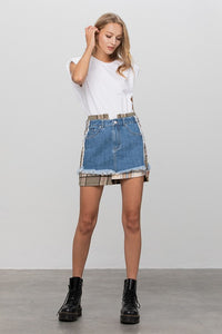 Plaid Checker Denim Mini Skirt-Denim Mini Skirt-Insane Gene-Reef Love
