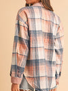 Plaid Corduroy Patchwork Oversized Shacket-Effortlessly chic plaid corduroy patchwork oversized shacket in cinnamon or pink with blue plaid accents. A boho layering essential for women’s fall style.-Reef Love