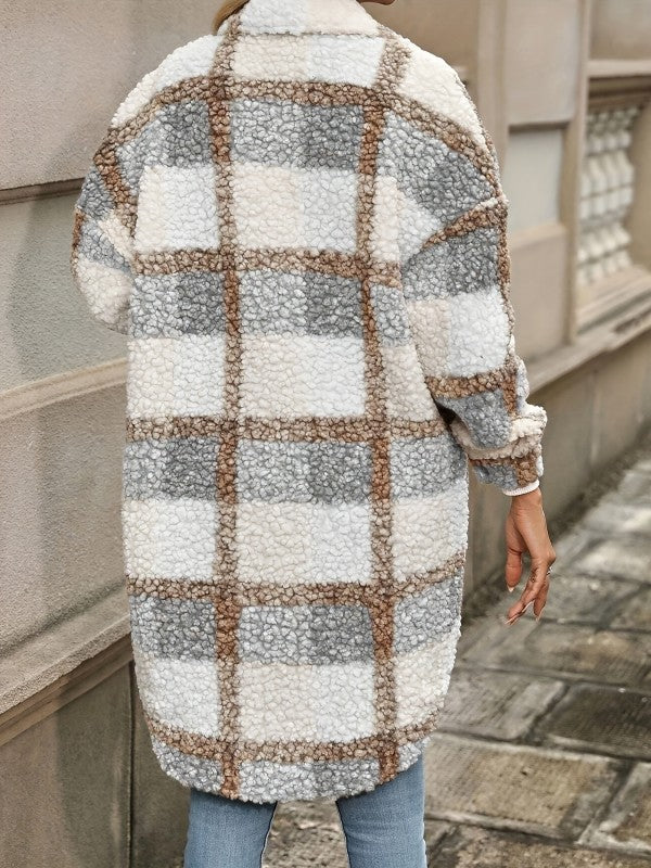 Plaid Faux Fur Coat