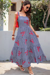 Plaid Lobster Print A-Line Maxi Dress