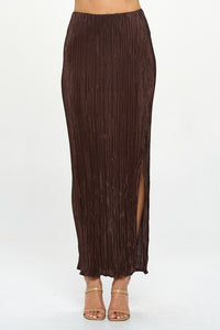 Plisse Maxi Skirt with Slit, Brown-Reef Love