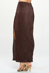 Plisse Maxi Skirt with Slit, Brown-Reef Love