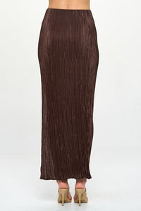 Plisse Maxi Skirt with Slit, Brown-Reef Love