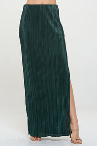 Plisse Maxi Skirt with Slit, Olive-Reef Love