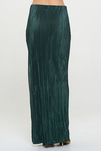 Plisse Maxi Skirt with Slit, Olive-Reef Love
