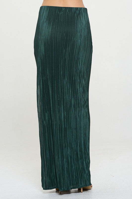 Plisse Maxi Skirt with Slit, Olive-Reef Love