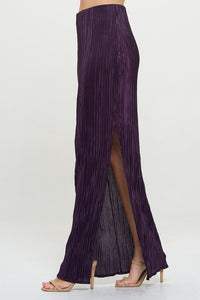 Plisse Maxi Skirt with Slit, Purple-Reef Love