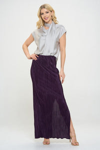 Plisse Maxi Skirt with Slit, Purple-Reef Love