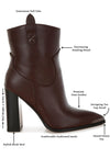 Pointed Toe Faux Leather Boots-Hatter pointed toe faux leather boots by London Rag. Bold 4" block heel ankle boots with paneling detail & cushioned insoles. Statement boss-girl style.