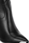 Pointed Toe Faux Leather Boots-Hatter pointed toe faux leather boots by London Rag. Bold 4" block heel ankle boots with paneling detail & cushioned insoles. Statement boss-girl style.