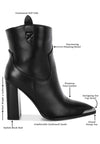 Pointed Toe Faux Leather Boots-Hatter pointed toe faux leather boots by London Rag. Bold 4" block heel ankle boots with paneling detail & cushioned insoles. Statement boss-girl style.