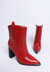 Pointed Toe Faux Leather Boots-Hatter pointed toe faux leather boots by London Rag. Bold 4" block heel ankle boots with paneling detail & cushioned insoles. Statement boss-girl style.