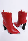 Pointed Toe Faux Leather Boots-Hatter pointed toe faux leather boots by London Rag. Bold 4" block heel ankle boots with paneling detail & cushioned insoles. Statement boss-girl style.
