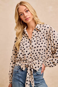 Polka Dot Print Tie Hem Detail Crop Blouse- Boho Chic Styles by Reef Love