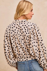 Polka Dot Print Tie Hem Detail Crop Blouse- Boho Chic Styles by Reef Love