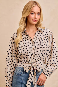 Polka Dot Print Tie Hem Detail Crop Blouse- Boho Chic Styles by Reef Love