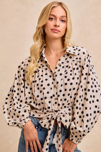 Polka Dot Print Tie Hem Detail Crop Blouse- Boho Chic Styles by Reef Love