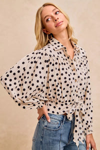 Polka Dot Print Tie Hem Detail Crop Blouse- Boho Chic Styles by Reef Love