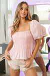 Puff Sleeve Square Neck Smocked Peplum Top-Peplum Top-Reef Love