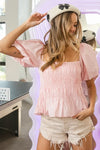 Puff Sleeve Square Neck Smocked Peplum Top-Peplum Top-Reef Love
