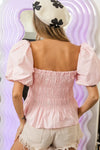Puff Sleeve Square Neck Smocked Peplum Top-Peplum Top-Reef Love
