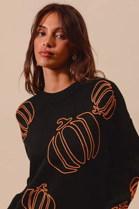 Pumpkin Patch Embroidered Knit Sweater