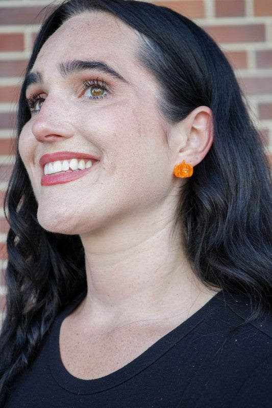 Pumpkin Patch Stud Earrings - Orange-Perfectly Pumpkin Stud Earrings in Orange - charming studs capture the spirit of autumn with their sweet pumpkin shape and bold color. 
