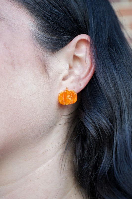 Pumpkin Patch Stud Earrings - Orange-Perfectly Pumpkin Stud Earrings in Orange - charming studs capture the spirit of autumn with their sweet pumpkin shape and bold color. 