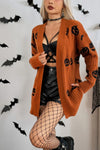 Pumpkin Print Open Front Long Sleeve Cardigan-Pumpkin Print Open Front Long Sleeve Cardigan - Halloween Style. Pumpkin motif and cozy knit cardigan adds a festive touch to your fall wardrobe.