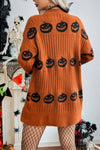 Pumpkin Print Open Front Long Sleeve Cardigan-Pumpkin Print Open Front Long Sleeve Cardigan - Halloween Style. Pumpkin motif and cozy knit cardigan adds a festive touch to your fall wardrobe.