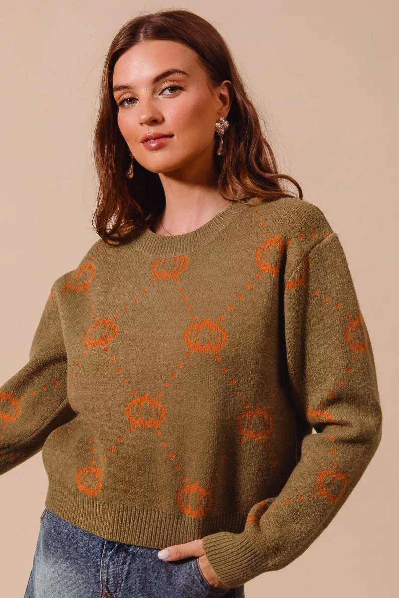 Celebrate the festive season in style with this Pumpkin Thanksgiving Sweater. Featuring a charming pumpkin rhombus pattern.
