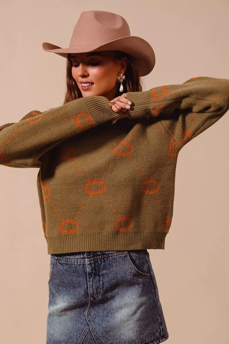 Celebrate the festive season in style with this Pumpkin Thanksgiving Sweater. Featuring a charming pumpkin rhombus pattern.
