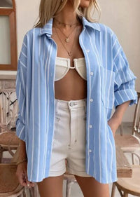 Oversized Blue and White Striped Boyfriend Shirt