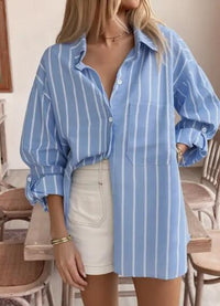 Oversized Blue and White Striped Boyfriend Shirt